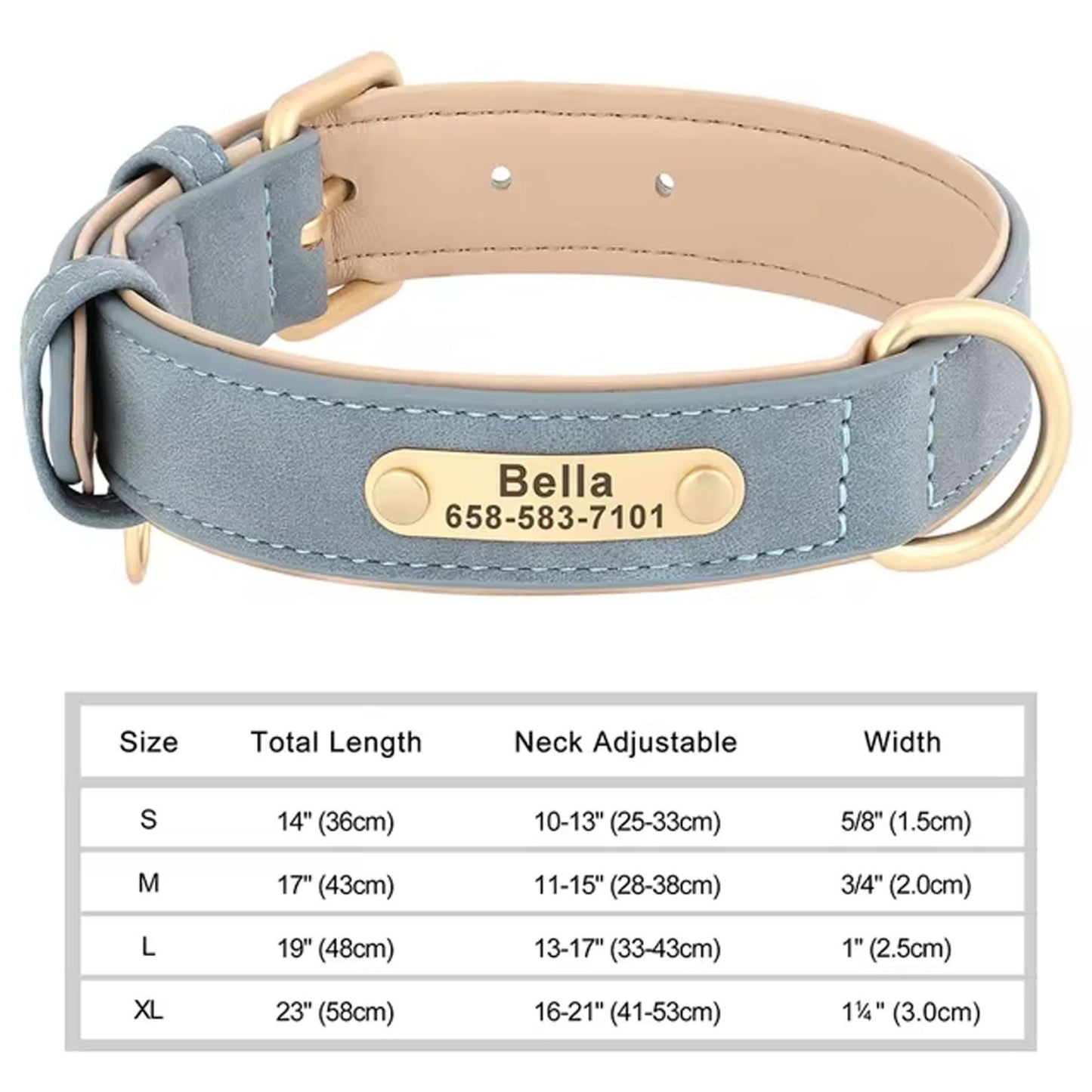 Personalized Dog Collar, Custom Engraved PU Leather Dog Collars, Free Engraving ID Tag Nameplate For Small Medium Large Dogs - C1502