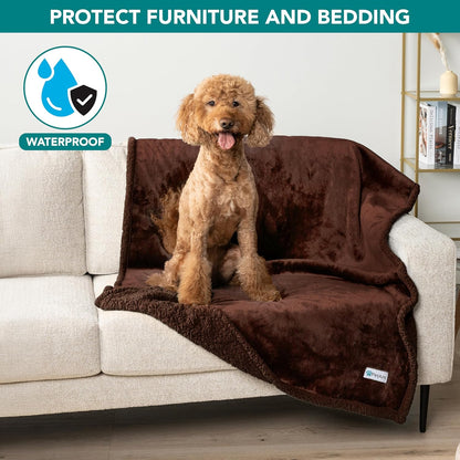 Waterproof Dog Blanket for Bed, Couch, Sofa | Waterproof Dog Bed Cover for Large Dogs, Puppies | Sherpa Fleece Pet Blanket Furniture Protector | Reversible Microfiber