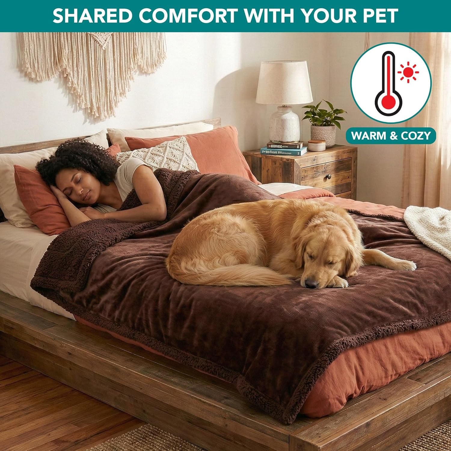 Waterproof Dog Blanket for Bed, Couch, Sofa | Waterproof Dog Bed Cover for Large Dogs, Puppies | Sherpa Fleece Pet Blanket Furniture Protector | Reversible Microfiber