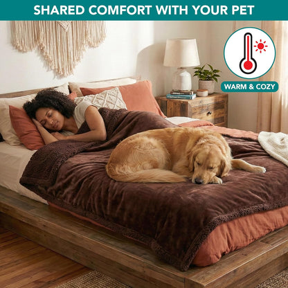 Waterproof Dog Blanket for Bed, Couch, Sofa | Waterproof Dog Bed Cover for Large Dogs, Puppies | Sherpa Fleece Pet Blanket Furniture Protector | Reversible Microfiber